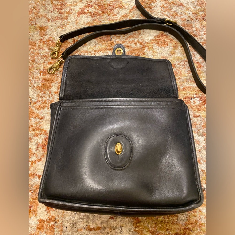 Coach Black Leather Crossbody Satchel with Gold Hardware - Picture 7 of 14